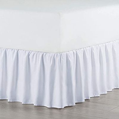 Rainbowlinens Luxury Soft Fluffy White Ruffled Bed Skirt Queen Size 16 Inch Drop Three Sided Coverage with 750 Thread Count Egyptian Cotton Long Lasting Lightweight Gatherd Bed Skirt