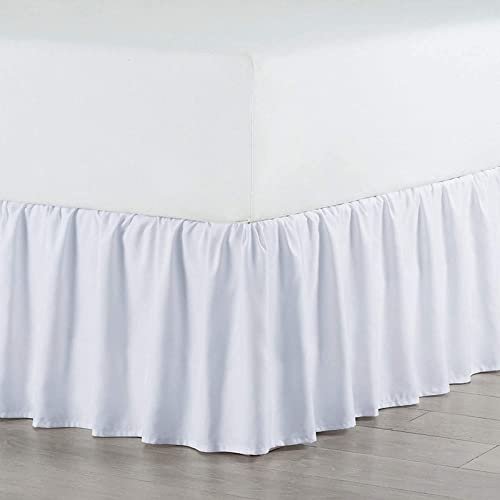 Rainbowlinens Luxury Soft Fluffy White Ruffled Bed Skirt Queen Size 16 Inch Drop Three Sided Coverage with 750 Thread Count Egyptian Cotton Long Lasting Lightweight Gatherd Bed Skirt