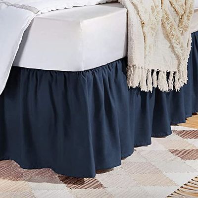 Rainbowlinens Luxury Soft Fluffy Navy Blue Ruffled Bed Skirt Full XL Size 15 Inch Drop Three Sided Coverage with 750 Thread Count Egyptian Cotton Long Lasting Lightweight Gatherd Bed Skirt