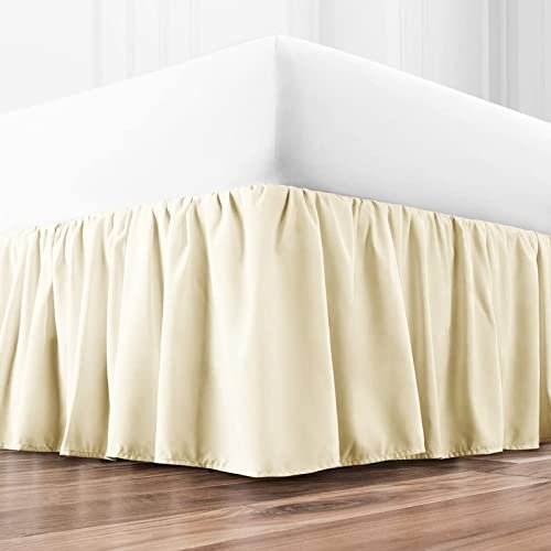 Rainbowlinens Luxury Soft Fluffy Ivory Ruffled Bed Skirt Full Size 28 Inch Drop Three Sided Coverage with 750 Thread Count Egyptian Cotton Long Lasting Lightweight Gatherd Bed Skirt