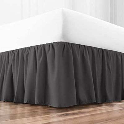 Rainbowlinens Luxury Soft Fluffy Grey Ruffled Bed Skirt Queen Size 21 Inch Drop Three Sided Coverage with 750 Thread Count Egyptian Cotton Long Lasting Lightweight Gatherd Bed Skirt
