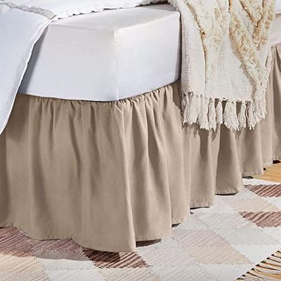 Rainbowlinens Luxury Soft Fluffy Taupe Ruffled Bed Skirt Full XL Size 24 Inch Drop Three Sided Coverage with 750 Thread Count Egyptian Cotton Long Lasting Lightweight Gatherd Bed Skirt