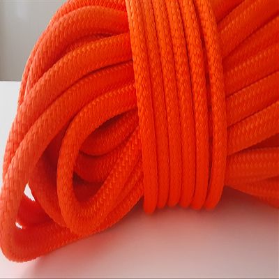 3/8 x 100 ft. Double Braid-Yacht Braid Polyester Rope. Bright Orange