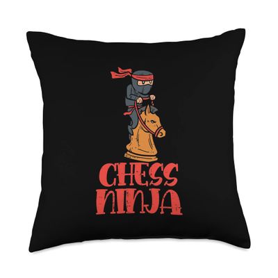 Chess Ninja On Knight Horse Funny Player Boys Girls Kids Throw Pillow