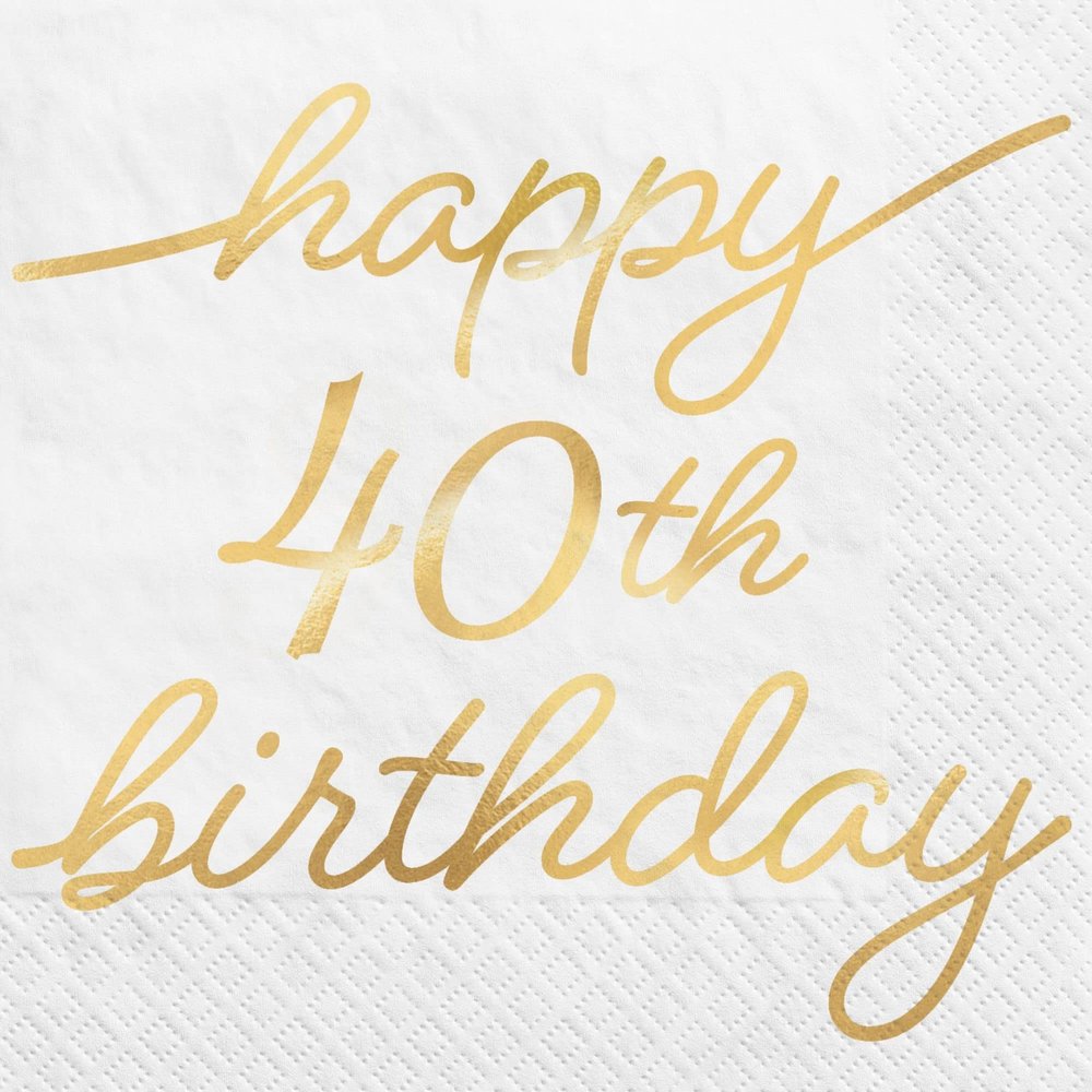 Golden Age 40th Birthday Paper Party Napkins - 5" x 5" | White | Pack of 16