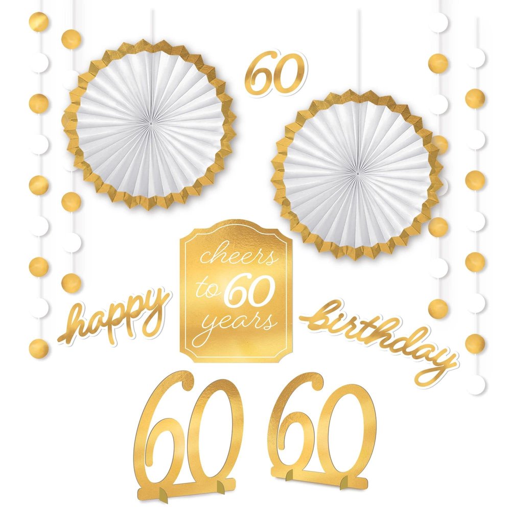 Luxurious Golden Age "60th" Birthday Room Decor Kit - Dazzling Gold Event Decorations - Complete Party Set - Ideal for Memorable Milestone Celebration