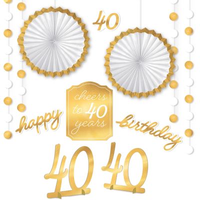 Luxurious Golden Age "40th" Birthday Room Decor Kit - Dazzling Gold Event Decorations - Complete Party Set - Ideal for Memorable Milestone Celebration