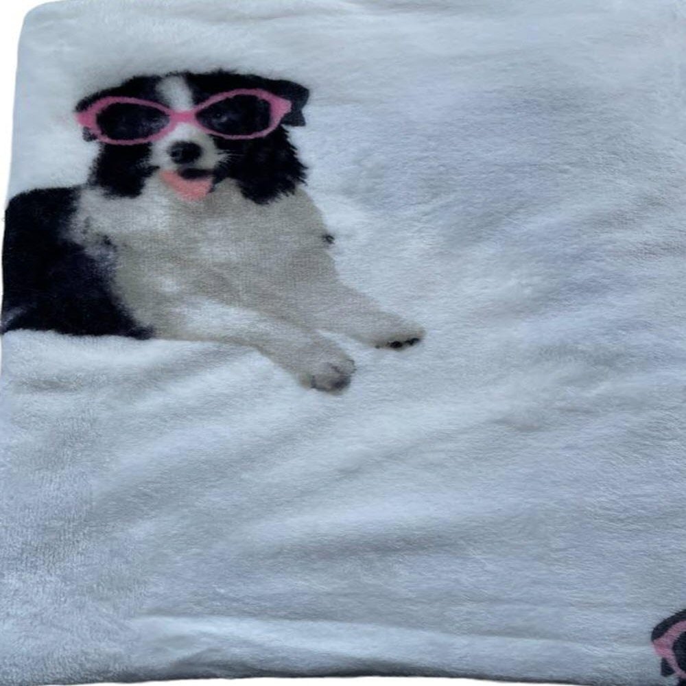 BBO JustHome Fun Print Soft Cozy Lightweight 50 x 60 Fleece Throw Blanket (Fancy Dog with Glasses)