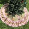Burlap Pink Tree Skirt with Pink Crocheted Gingerbread Man Dusty Pink Ruffle Christmas Tree Skirt Rustic Holiday Decor Pink Xmas Tree (60, Standard) view 1
