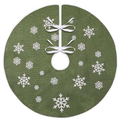 MACTING Christmas Small Tree Skirt, 30 Inch Green Burlap Tree Mat with White Snowflake Printed for 5FT Xmas Tree Farmhouse Holiday Party Indoor Home Decorations
