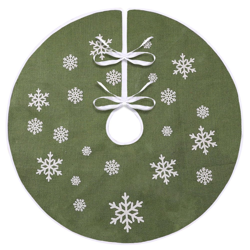 MACTING Christmas Small Tree Skirt, 30 Inch Green Burlap Tree Mat with White Snowflake Printed for 5FT Xmas Tree Farmhouse Holiday Party Indoor Home Decorations