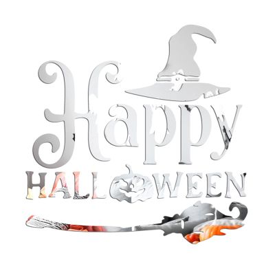 CREATCABIN Happy Halloween Pumpkin Acrylic Mirror Sticker Self-Adhesive Ghost 3D Wall Stickers Decal Removable for Indoor Outdoor Home Wall Window Party Decorations,Silver