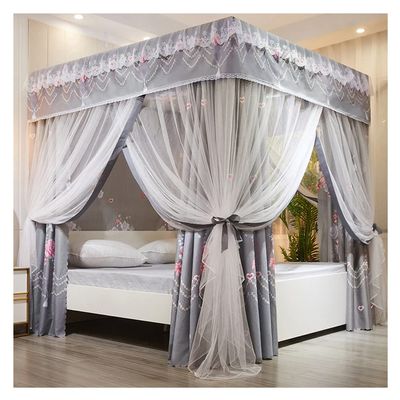 Bed Canopies European Bed Canopy for Double Bed, Luxury Floor-to- Ceiling Curtains with 4- Corners Post, Girl Princess Room Bedroom Bed Canopy with Iron Bracket