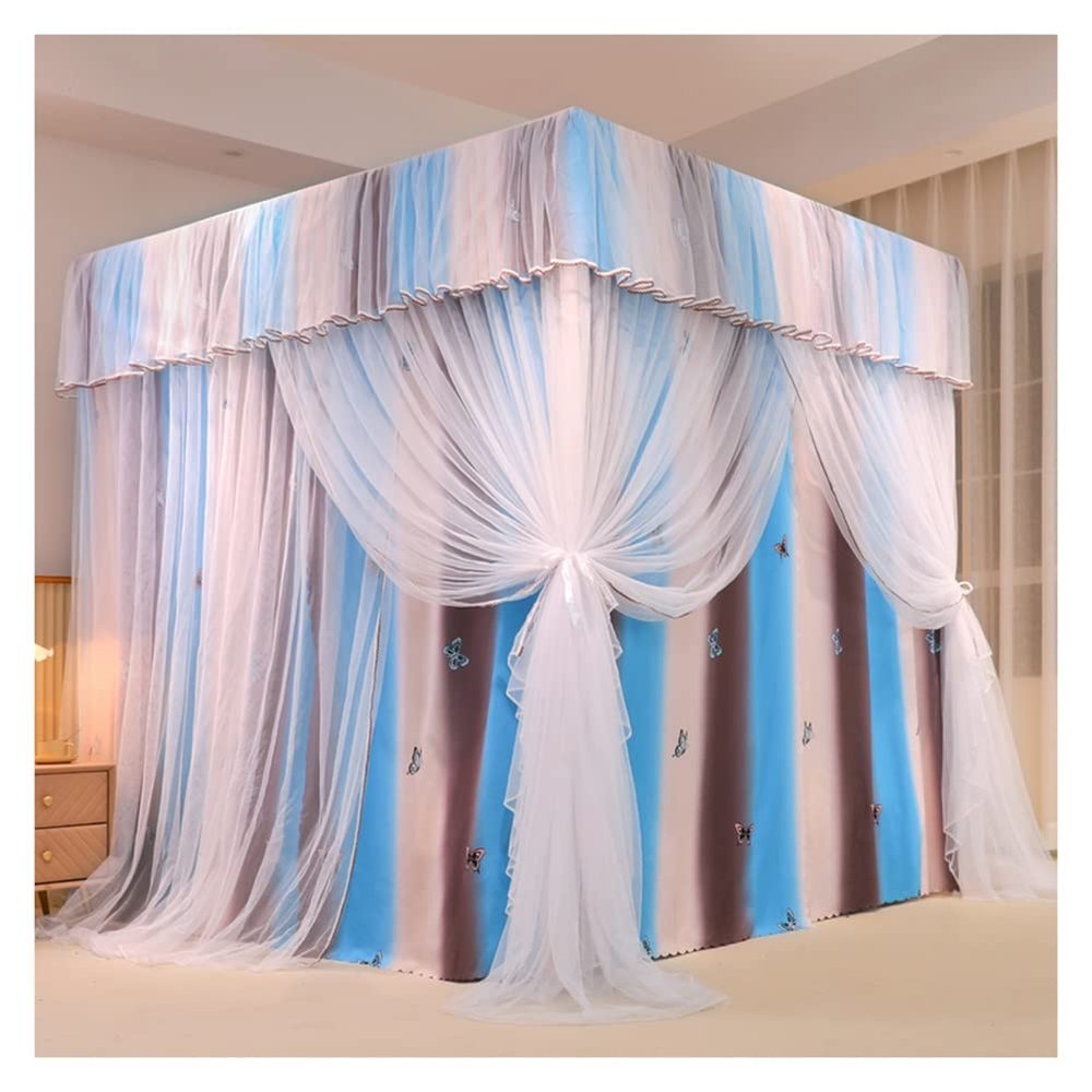 Bed Canopies Modern Luxury Bedroom Bed Canopy Bed Curtain, 4- Door Floor- Mounted 360 Protective Bed Canopy, for Girls Princess Room with Double Bed, with Mounting Bracket