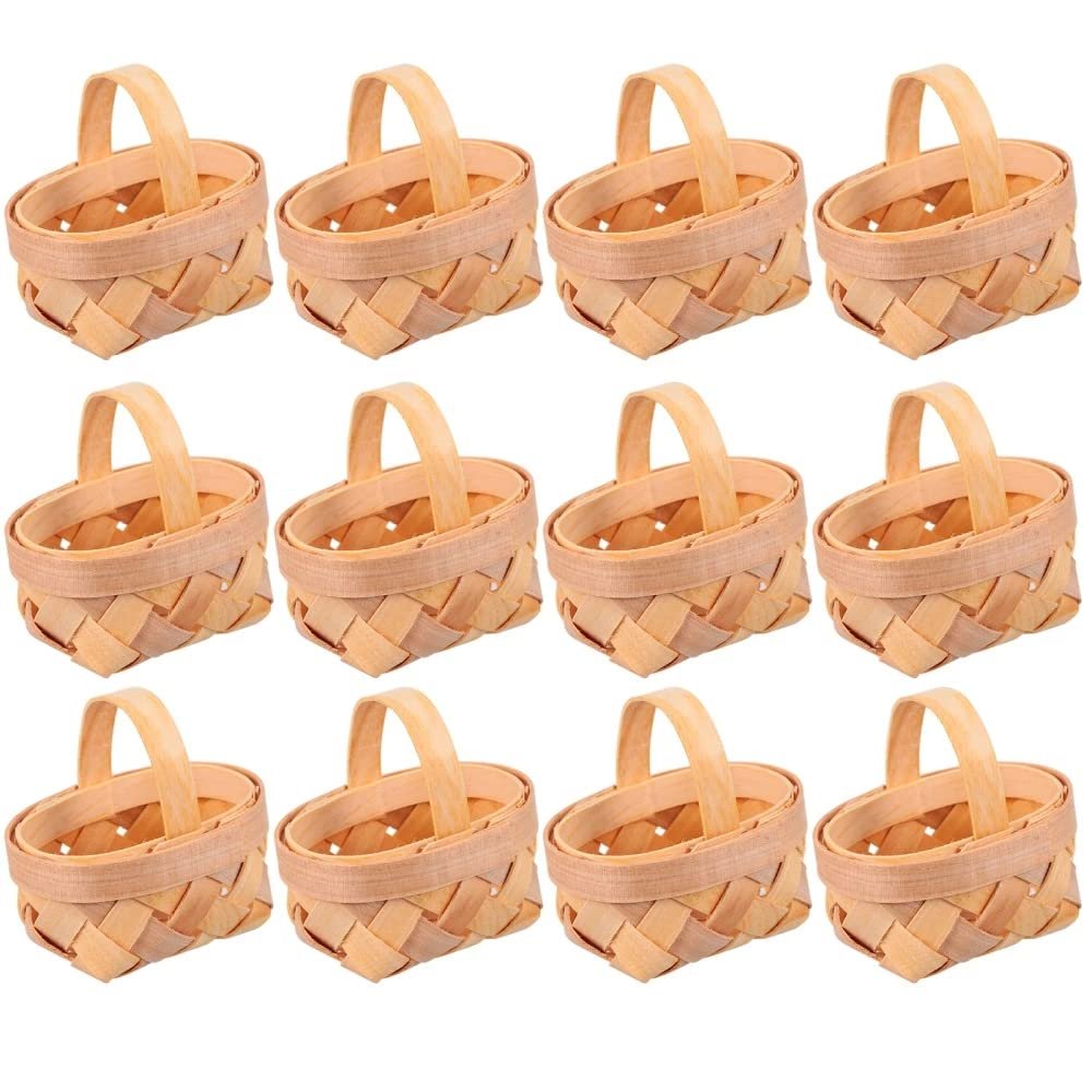 12pcs Wood Chip Mini Baskets Manual Woven Baskets Woven Baskets Ornaments