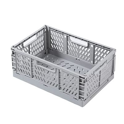 Folding Collapsible Plastic Storage Crate Box Stackable Home Kitchen Warehouse Storage Baskets Box (Gray, 14.7x22.2cm)