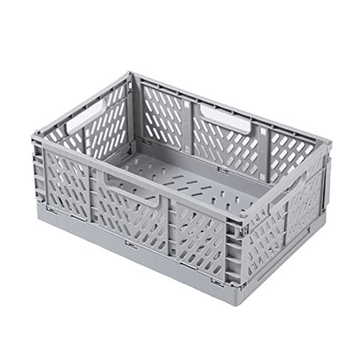 Folding Collapsible Plastic Storage Crate Box Stackable Home Kitchen Warehouse Storage Baskets Box (Gray, 14.7x22.2cm)
