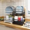 Dish Drying Rack for Kitchen Stainless Steel Dish Drainer with Drain Board and Utensil Holder Simple Easy to Use Drain Water Directly into The Sink,Black,2 Layers view 2