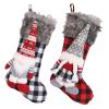 Anntool 2 Pcs Buffalo Plaid Christmas Gnome Stockings, 19 Inch Large Size Cotton Checkered Fireplace Hanging Stockings with Faux Plush Cuff, 3D Gnomes Ornaments Candy Gift Bags for Home Decor view 1