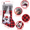 Anntool 2 Pcs Buffalo Plaid Christmas Gnome Stockings, 19 Inch Large Size Cotton Checkered Fireplace Hanging Stockings with Faux Plush Cuff, 3D Gnomes Ornaments Candy Gift Bags for Home Decor view 2