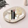 Golden Jewelry Storage Box Tray Glass Mirrored Crystal Cosmetic Make Up Organizer Home Decoration Rack Desktop Plate Tray (Large) view 4