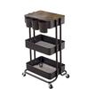 3-Tier Metal Utility Rolling Cart Storage Side End Table with Cover Board and Handle for Office Home Kitchen Organization, Black view 1