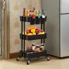 3-Tier Metal Utility Rolling Cart Storage Side End Table with Cover Board and Handle for Office Home Kitchen Organization, Black view 2