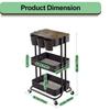 3-Tier Metal Utility Rolling Cart Storage Side End Table with Cover Board and Handle for Office Home Kitchen Organization, Black view 3