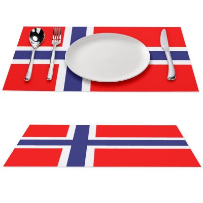 Norwegian Flag Heat-Resistant Non-Slip Easy to Clean Placemats for Kitchen Table, Washable Polyvinyl Chloride PVC Table Mats Woven 4 PCS