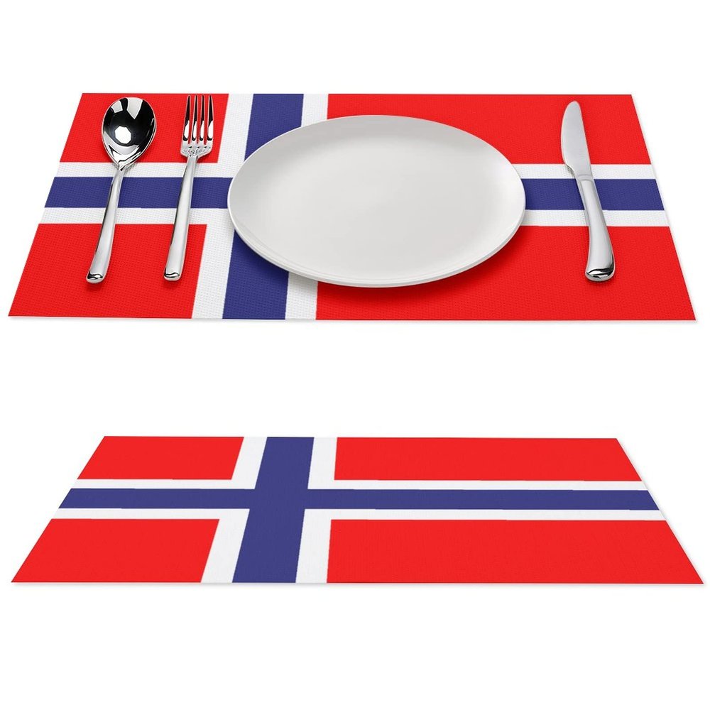 Norwegian Flag Heat-Resistant Non-Slip Easy to Clean Placemats for Kitchen Table, Washable Polyvinyl Chloride PVC Table Mats Woven 4 PCS