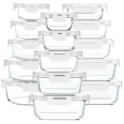 30 Pieces Glass Food Storage Containers with Upgraded Snap Locking Lids,Glass Meal Prep Containers Set - Airtight Lunch Containers, Microwave, Oven, Freezer and Dishwasher Friendly (White)