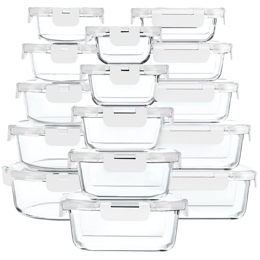 30 Pieces Glass Food Storage Containers with Upgraded Snap Locking Lids,Glass Meal Prep Containers Set - Airtight Lunch Containers, Microwave, Oven, Freezer and Dishwasher Friendly (White)