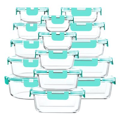 30 Pieces Glass Food Storage Containers with Upgraded Snap Locking Lids,Glass Meal Prep Containers Set - Airtight Lunch Containers, Microwave, Oven, Freezer and Dishwasher Friendly (Green)
