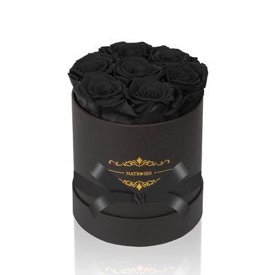 NATROSES 7 Piece Preserved Roses in a Box, Preserved Flowers for Birthday, Flower Gifts for Mothers Day (Black)