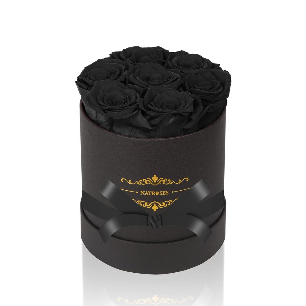 NATROSES 7 Piece Preserved Roses in a Box, Preserved Flowers for Birthday, Flower Gifts for Mothers Day (Black)