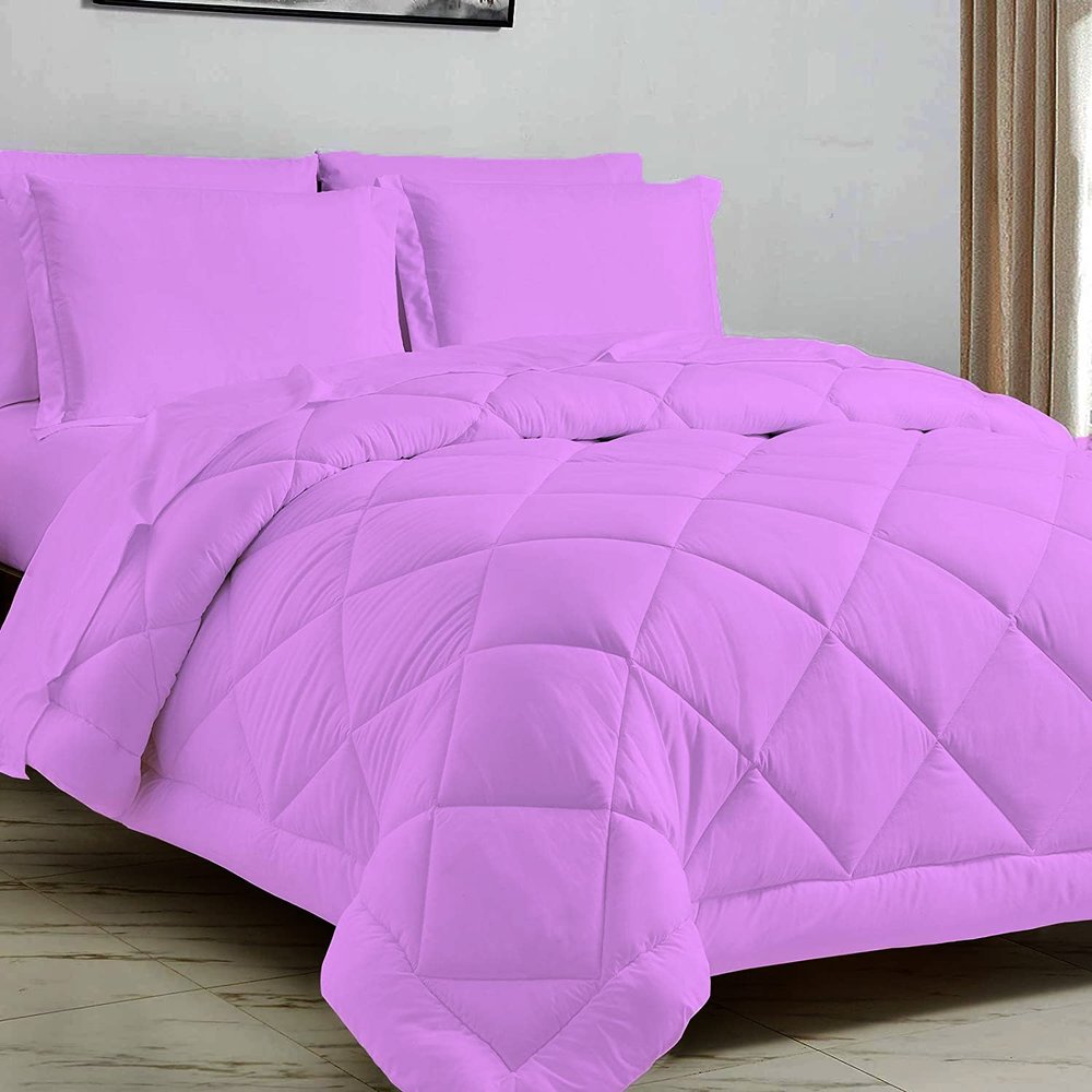 7 PCS Bed-in-A-Beg Bedding Set Includes 1 Flat, 1 Fitted, 4 Pillowcases and 1 Box Stitched Comforter 100% Egyptian Cotton 500 GSM Twin-Lavender Ultra Soft Cooling Set Fits Upto 15" Deep