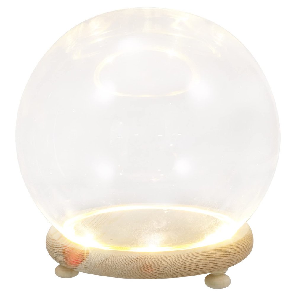 1 Set Clear Glass Cloche Dome with Wooden Base 15cm Glowing Terrarium Keepsake Display Globe LED Fairy Light Display Case for Succulents Rose Flowers Home