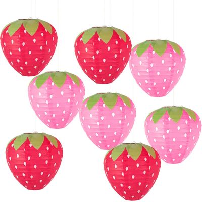 8PCS Red and Pink Strawberry Lanterns for Fruit Themed Party Decor Kids Birthday Strawberry Decorations Hungry Caterpillar Party Supplies Hanging Ornaments