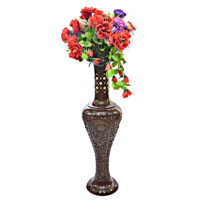 Uniquewise Antique Decorative Brown Hand Curved Mango Wood Floor Flower Vase with Unique Textured Pattern, 30 Inch (QI004011)