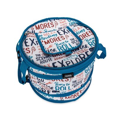 Camco Life is Better at The Campsite Pop-Up Soft Cooler - Features a Water-Resistant Interior, Built-in Bottle Opener, and Camping Graffiti Design - Holds Up to a 12-Pack of Bottles or Cans (53416)