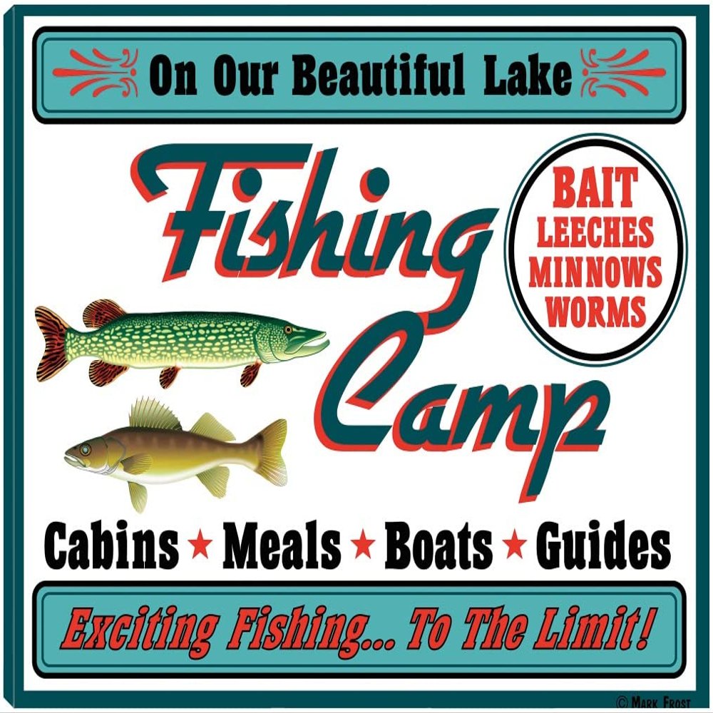 Fine Art Canvas Our Lake Fishing Camp Canvas Wall Decor by Artist Mark Frost for Living Room, Bedroom, Bathroom, Kitchen, Office, Bar, Dining & Guest Room - Ready to Hang - 20 in x 15 in