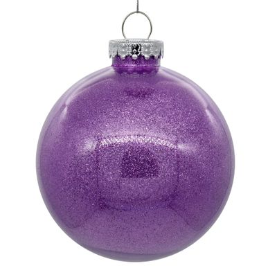 Vickerman 6" Clear Ball Christmas Ornament with Lavender Glitter Interior. This Item Comes with 4 Ornaments per Unit.