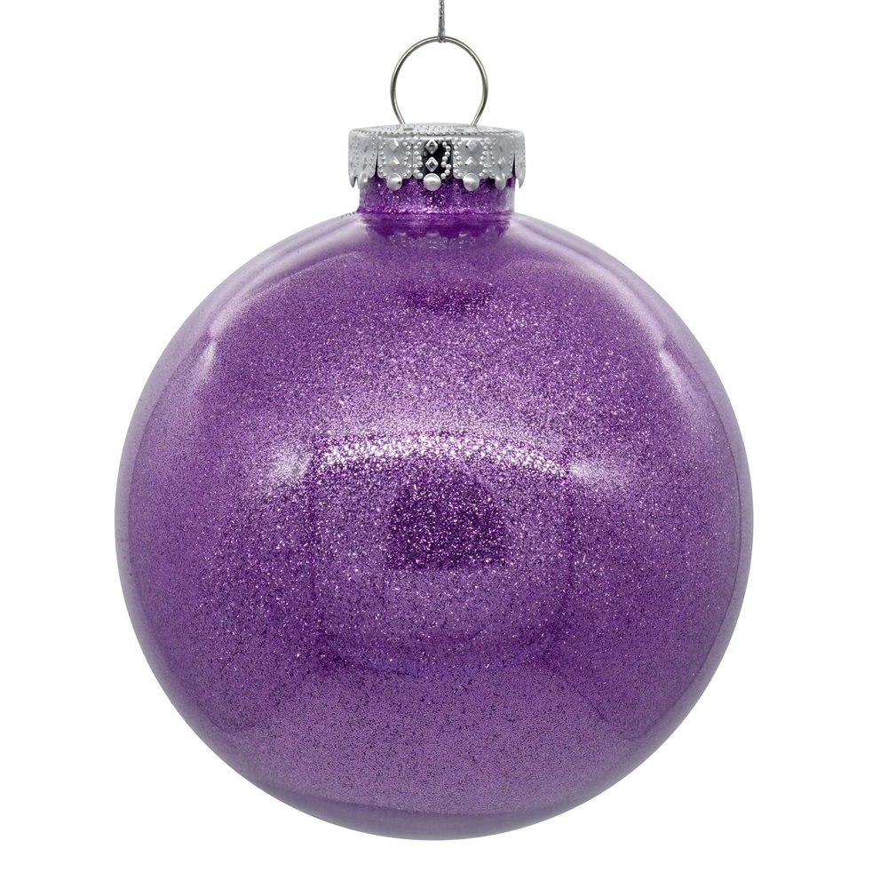 Vickerman 6" Clear Ball Christmas Ornament with Lavender Glitter Interior. This Item Comes with 4 Ornaments per Unit.