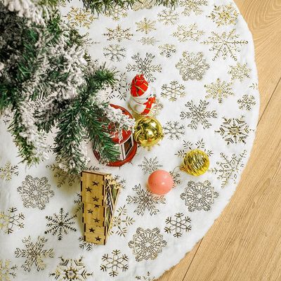 Christmas Tree Skirt White, 48 Inch Short Plush Bronzing Snowflake Christmas Tree Mat, Xmas Tree Ornaments for Holiday Party Decorations