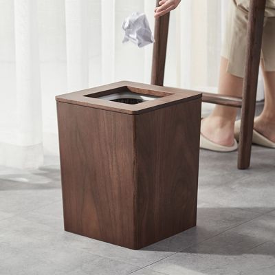 CL-ZZZ Waste Paper Basket Under Desk Rubbish Bin, Study Wooden Square Trash Can, Natural Wooden Wastebaskets, with Plastic Rubbish Bin, Dark Brown
