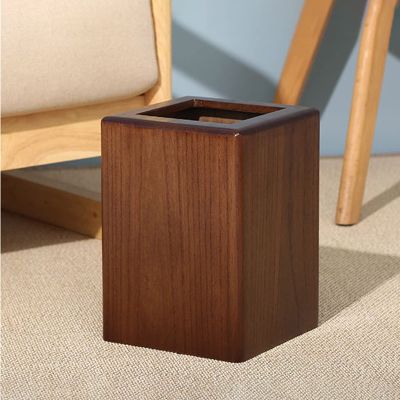 CL-ZZZ Square Trash Can Wooden Waste Paper Basket, Living Room Waste Basket, Simple Wastepaper Bin with Plastic Rubbish Bin, Dark Brown