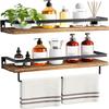 AMADA HOMEFURNISHING Bathroom Shelves with Towel Bar, Floating Shelves, Wall Shelves for Bathroom/Living Room/Kitchen/Bedroom, Rustic Brown, Set of 2 - AMFS01BN view 1