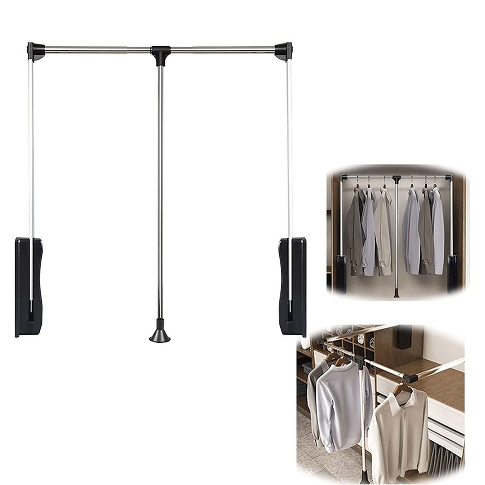 YSCMX Pull Down The Closet Rail Closet Rail Closet Rail Closet Lifting Hanger Rail Heavy-Duty Steel Rod, Saving Space, Used for Bedroom Closet Hanging Clothes-can Bear 45 pounds (Size : 510-660mm)