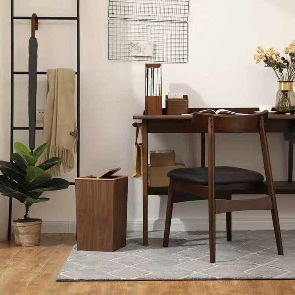 Cube Shape Garbage Can Bin, Wooden Swing Lid Trash Bin, Study Versatile Waste Basket, Rubbish Bin, for Living Room Office Kitchen Hotel
