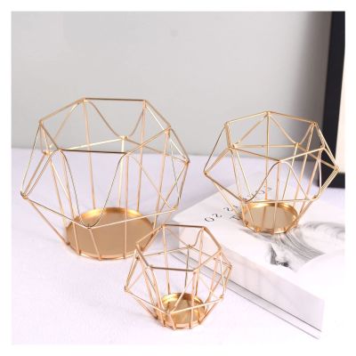 3 Pcs Gold Metal Pillar Candle Holders, Geometric Elegant Tealight Holders, Tea Light Candle Holder Centerpieces for Wedding Christmas Home Coffee Tables Ceremony Anniversary Halloween Decor
